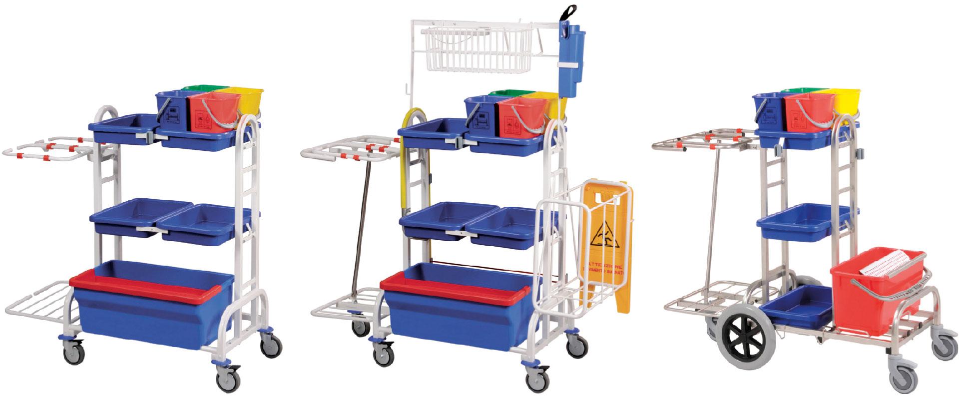 Rapid cleaning trolleys for hospitals